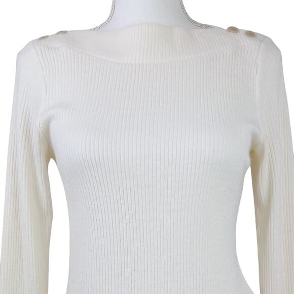 Madewell SZ M Boatneck Button Long-Sleeve Top Antique Cream NWT Super Soft $62 - Picture 3 of 8